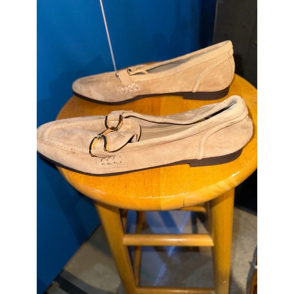 Steve Madden Tan Suede Bit Loafers Gold Hardware Slip On Flats Womens 7.5 - Picture 9 of 11